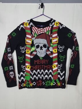 Men's Black Skull Christmas Crewneck Sweater